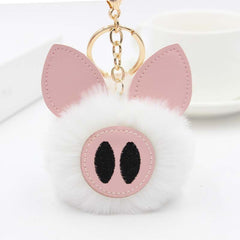 Aveuri Cute Women's Piggy Fur Ball Keychain Cartoon Pig Fur Pom Pom Keychain Bag Purse Car Key Holder Fluffy Keyring Pendant Llaveros