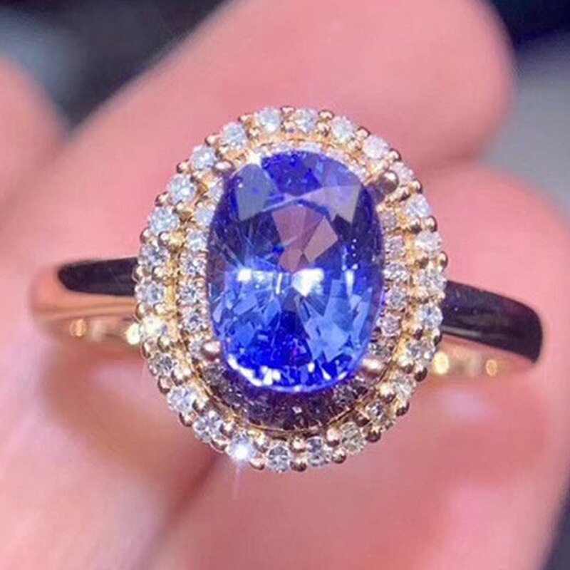 Graduation gift Luxury Silver Color Big Blue CZ Rings Women Brilliant Bridal Wedding Engagement Party Ring Simple Aesthetic Jewelry Newly