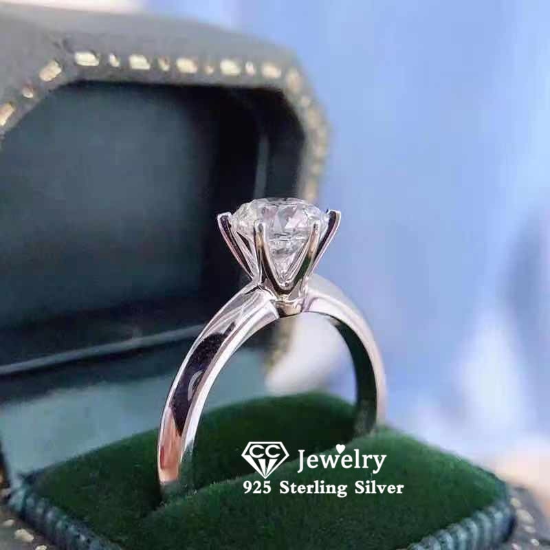 Christmas Gift Wedding Rings For Women 1.25ct 6 Claws Cubic Zirconia Bridal Engagement Propose Ring Ladies Trendy Jewelry Accessories CC633