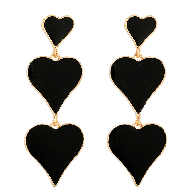 Tocona Fashion Luxury Black Love Heart Earrings Long Korean Design Jewellery Women's Dangleing Drop Earrings 2023 brinco 9238