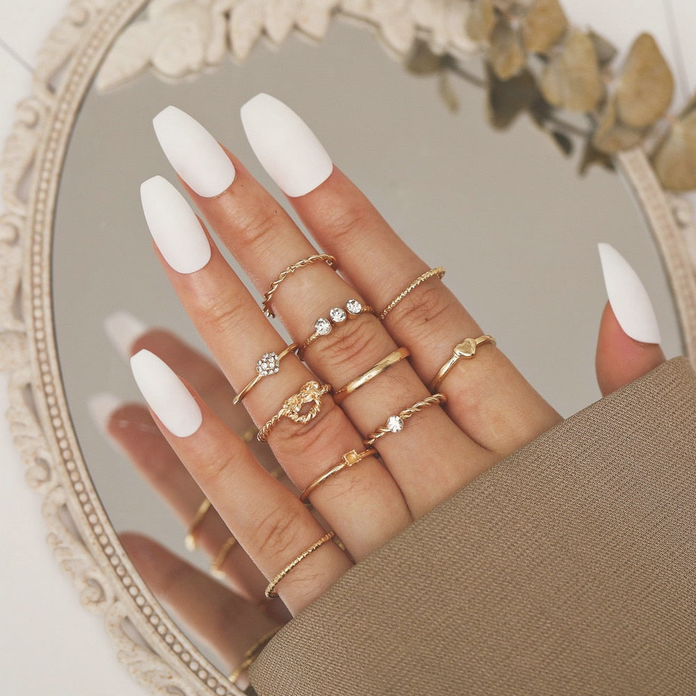 LATS Bohemian Gold Chain Rings Set For Women Fashion Boho Coin Snake Moon Star Rings Party 2023 Female Trend Jewelry Gifts