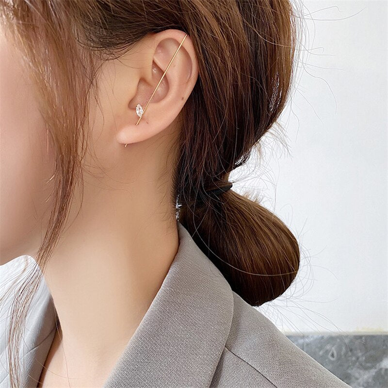 LATS Long Wrap Crawler Hook Earrings Fashion Lightning Crystal Stud Earrings Climber Earrings Piercing Jewelry for Women Gifts