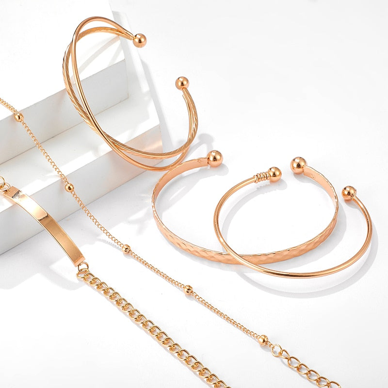 Tocona Bohemia Charm Bracelets for Women Geometric Design Adjustable Open Rose Gold Bracelet Set Luxury Famous Jewerly 8981