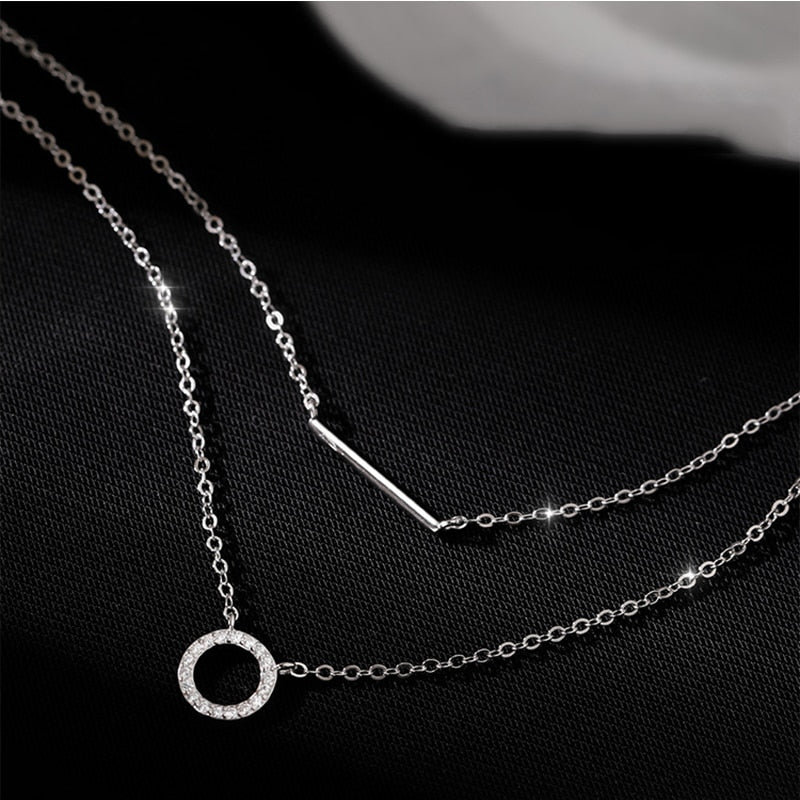 Female Geometric Double Necklace Clavicle Chain 925 Sterling Silver Pendant Necklace for Women Wedding Fine Jewelry Accessories