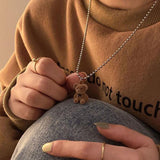 Christmas Gift Cute Plush Bear Pendant Necklace for Girls Women Korean Fashion Bear Long Sweater Neck Chain Necklaces Collar Jewelry