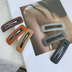 High-end Solid Color Leather BB Clip Fashion Hair Accessories Women Box Bangs Seamless Clip Broken Hairpin Boutique Headwear New