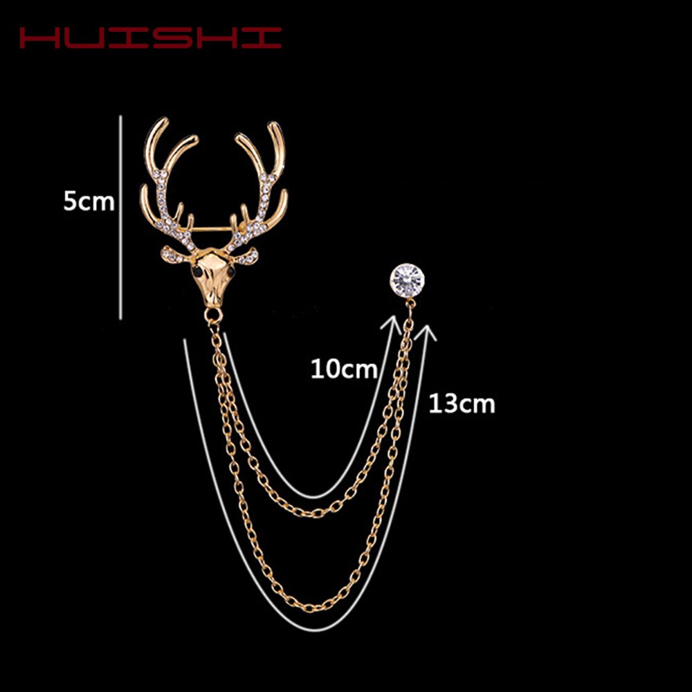 HUISHI Brooch Fashion Vintage Gold Silvery Metal Brooches For Men 2020 Christmas Reindeer Antlers Collar Chapter Tassel Brooch