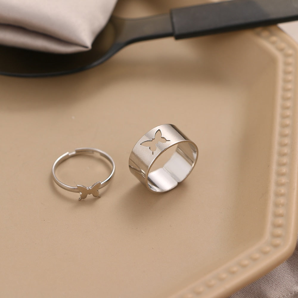 Aveuri Airplane Couple Ring for Women Men Pilot & Flight Butterfly Dinosaur Shark Ring Attendant Wedding Set Aviation Lover Gift