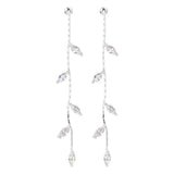 Aveuri 2023 Long Silver Plated Crystal Leaf Tassel Drop Earrings For Women Wedding Fashion Jewelry Gift