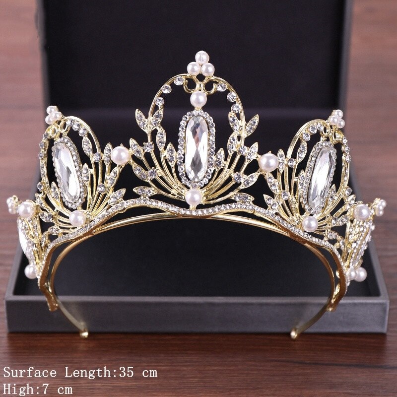 Aveuri Vintage Baroque Queen Tiara Diadem Gold Wedding Crystal Rhinest