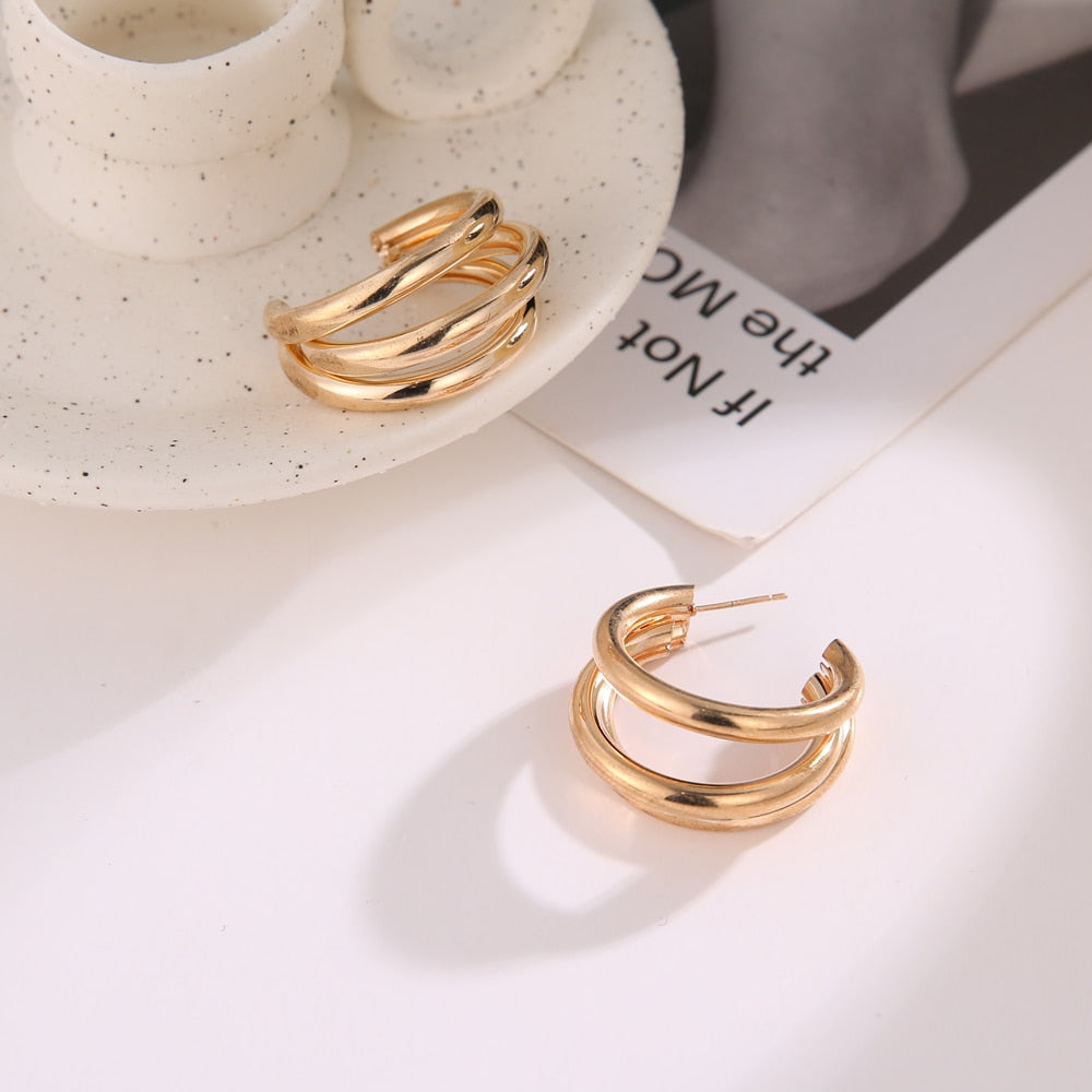 Aveuri Golden Hoop Earrings Korean Geometry Metal Earrings For Women Female Retro Drop Earrings 2023 Trend Fashion Jewelry