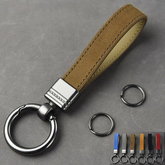 Aveuri Leather Car Key Chain Frosted Top Leather Spring Coil Key Pendant Gift