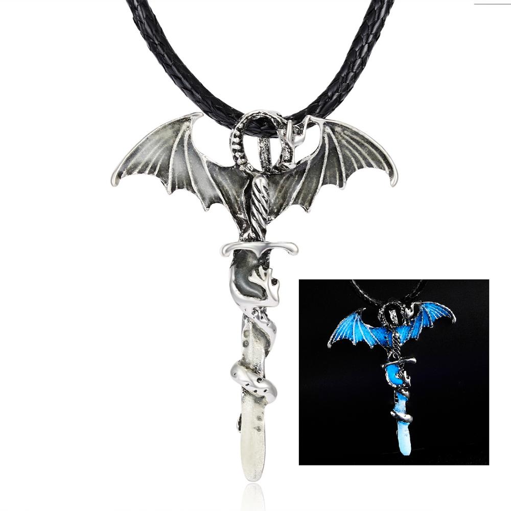 Christmas Gift Rinhoo Vintage Magic Steampunk Glowing Luminous Punk Dragon Pendants Necklaces Mens Jewelry Glow In the dark Pendant Necklace