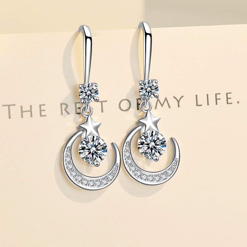 Christmas Gift alloy New Women's Fashion Jewelry High Quality Zircon Star Moon Long Tassel Water Drop Hook Earrings