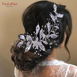 Aveuri HP299 Wedding Bridal Headband Silver Color Rhinestone Tiaras Alloy Leaves Headpiece Bridal Hair Accessories For Woman