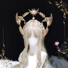 Virgin Mary Halo Bride Crown Bead Chain Baroque Tiara Headwear Lolita Vintage Headband Angel Gold Halo Goddess Headpiece