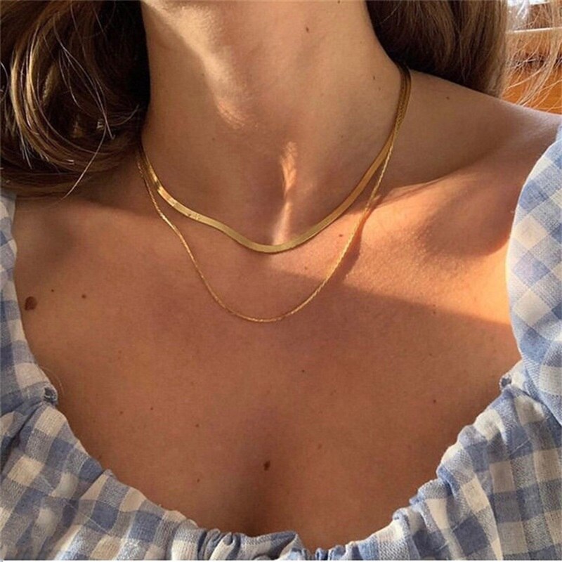 Christmas Gift EN Retro Multilayer Snake Pendant Chain Necklace For Women Trendy Gold Silver Color Big Thick Chain Necklaces 2023 Jewelry