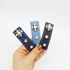 Diamond-studded denim art hair clip fashion hair accessories women rectangular rhinestone BB clip boutique hairpin headwear new