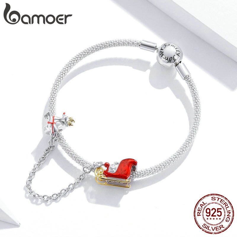 Silver Christmas Gift Car Safety Chain Charm Original Silver Bracelet Charms with Silicone Stopper SCC1667