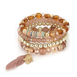 Boho Bead Bracelets & Bangles For Women Fashion Heart Crystal Bracelet Femme Multilayer Tassel Pendant Bijoux Wristband Jewelry