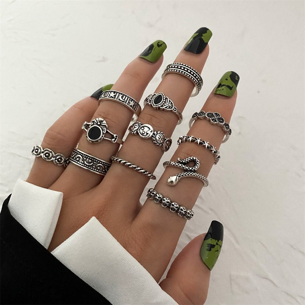 Aveuri Punk Lady Stylish New Angel Skull Heart Flower Rings for Women Men Hip Hop Exaggerated Silver Color Finger Rings Wholesale
