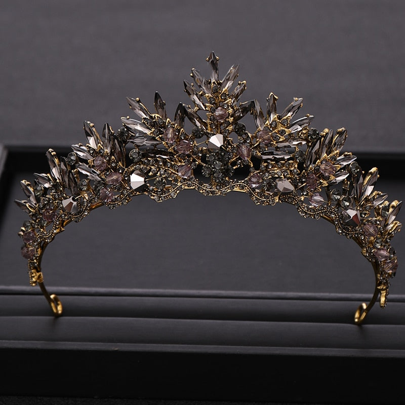 Aveuri Vintage Baroque Queen Tiara Diadem Gold Wedding Crystal Rhinestone Crown Tiaras Bridal Hair Jewelry Wedding Hair Accessories