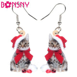 Christmas Gift Acrylic Christmas Bow-Knot Cat Kitten Earrings Dangle Drop Pets  Jewelry Women Girl Teen Kid Bulk Festival Birthday Gift
