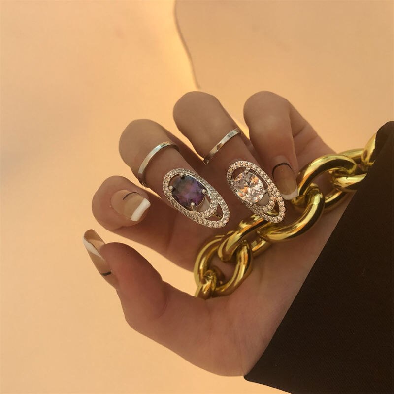 Aveuri 2023 Y2K Geometric Crystal Finger Paw Nail Rings For Women Harajuku Metal Line Fingertip Rings Chic Finger Charm Fashion Jewelry New