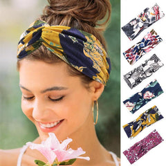 Aveuri 2022 European And American Floral Cross Hairband Temperament Printing Knotted Headband Headband Wide Edge Wash Hair Accessories