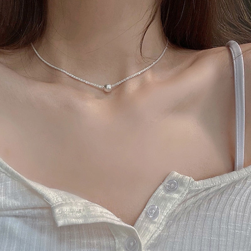 New Arrived 925 Sterling Silver Snake Chain Sparkling Choker Bead Necklace Clavicle Chain Wedding Gift Women Fine Jewelry