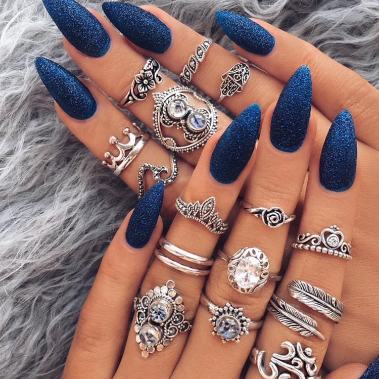 Aveuri Vintage Purple Crystal Knuckle Rings for Women Bohemian Geometric Anel Finger Ring Set Boho Party Anillos Mujer Jewellery 2023