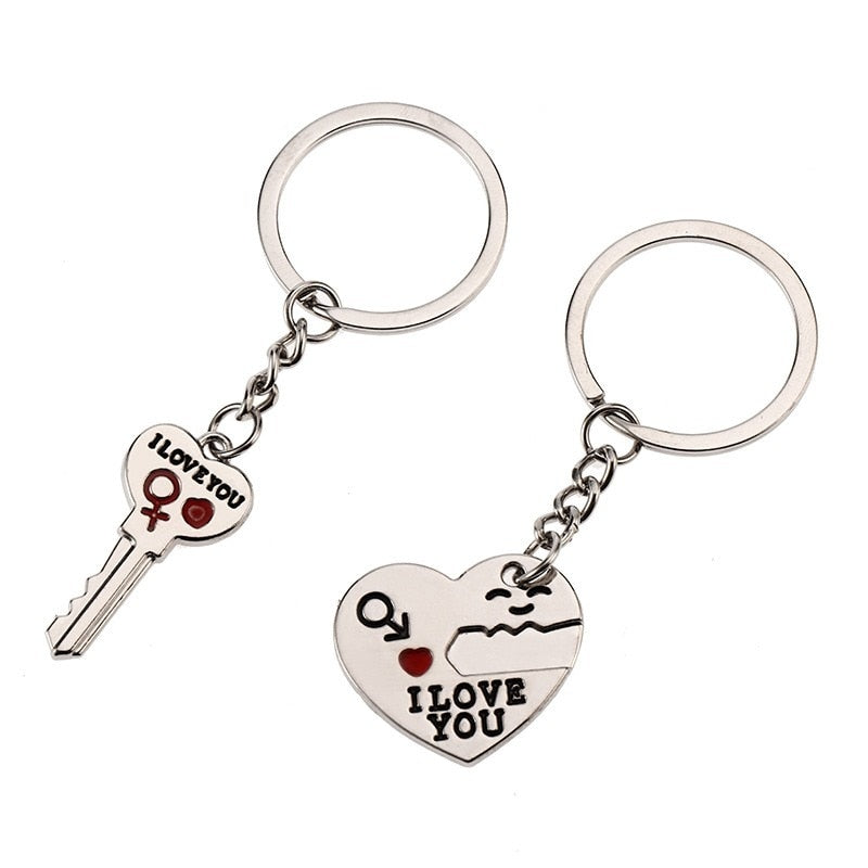 Aveuri Creative Heart-Shaped Key Couple Key Chain Male And Female Pair Of Creative Notes Lovers 2 PCS