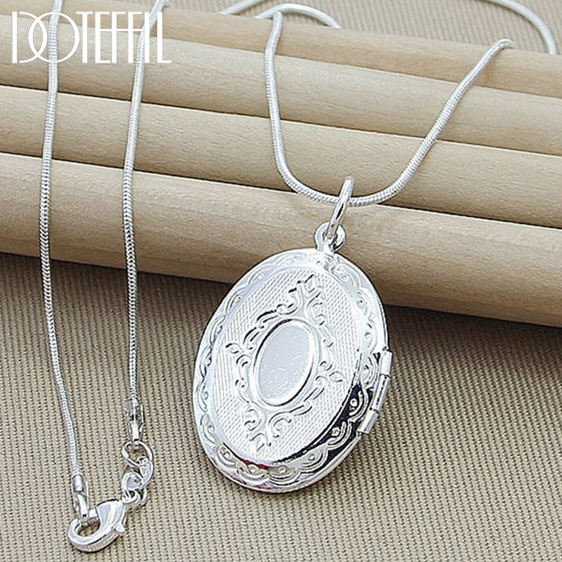 Aveuri  alloy Oval Round Photo Frame Pendant Necklace 18/20-28/30 Inch Snake Chain For Woman Man Wedding Jewelry