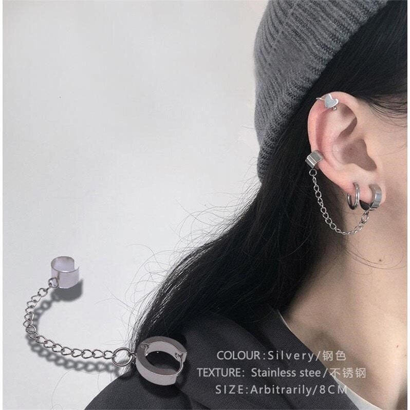 AVEURI 2023 New Hip Pop Cool Chain Simple Tassel Simple Unique Ear Bone Clip Dangle Earrings For Women Jewelry Gifts Party