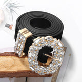 Aveuri Cinturon Mujer Luxury Designer Big Strass Belts For Women Black Leather Waist Jewelry Gold Chain Belt Rhinestone Diamond Fashion
