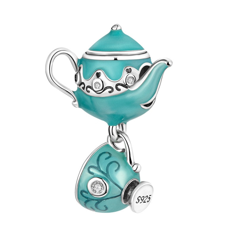 plata charms of ley 925 Fit Original Pandach Bracelet Necklace Teacup teapot beaded Silver Color Pendant Beads Women Jewelry