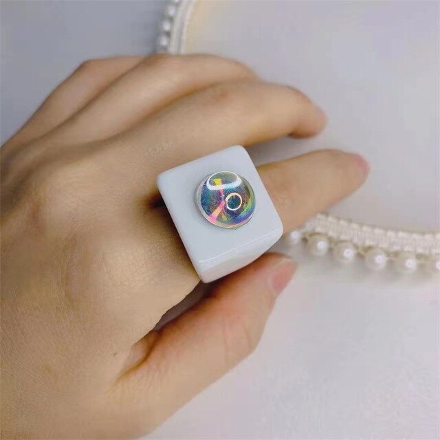 Aveuri 2023 1PC Korea Fashion New Geometric Square Colorful Resin Acrylic Big Rings For Women Chic Rings Jewelry Gifts