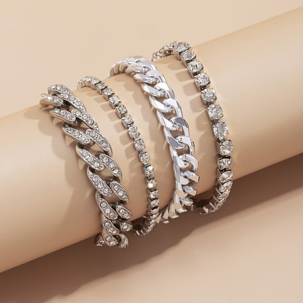 AVEURi 2023 Hip Hop Multilayer Gold Silver Color Cuba Chain Bracelet Set For Women Men Vintage Luxury New Crystal Bracelets Bangles