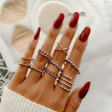 Aveuri Punk Gold Wide Chain Rings Set For Women Girls Fashion Irregular Finger Thin Rings Gift 2023 Female Jewelry Party