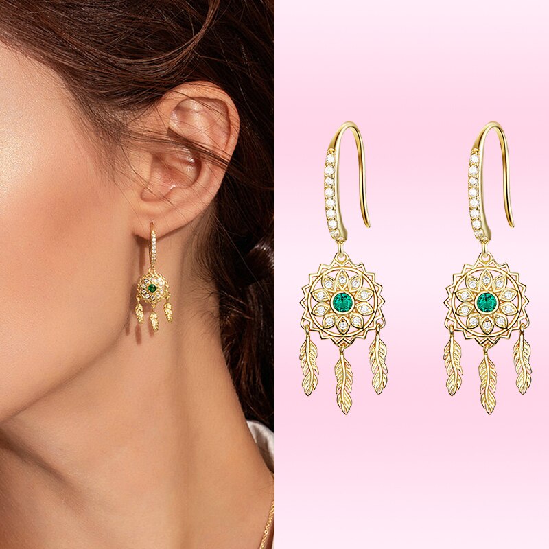 AVEURI Fashion Bohemian Dream Catcher Feather Dangle Earrings for Women Alloy Pendant Earrings Fine Party Jewelry