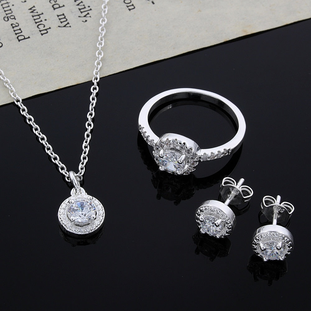 Christmas Gift Cute Solid Christmas gift noble fashion elegant women shiny  CZ necklace earring ring jewelry Set
