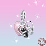 HOT SALE Silver Color Heart-Shaped Couple Cats Charm Beads Fit Original Pandach Bracelet Pendant Necklace Jewelry