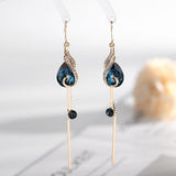Christmas Gift Temperament Long Red Zircon Phoenix Mesh Blue Burst Peacock  Earrings For Women Fashion Wedding Holiday Party High Jewelry Gifts