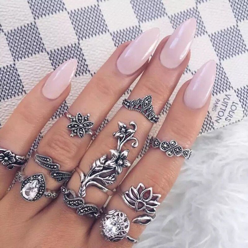 Aveuri Vintage Purple Crystal Knuckle Rings for Women Bohemian Geometric Anel Finger Ring Set Boho Party Anillos Mujer Jewellery 2023