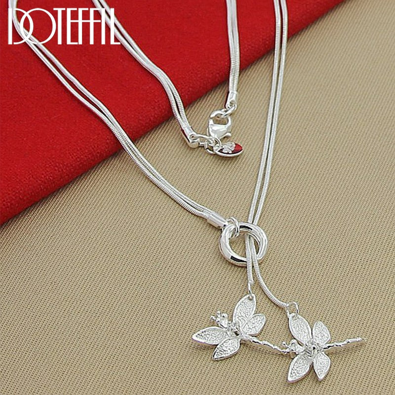 Aveuri Alloy Two Dragonfly Pendant Necklace For Women Snake Chain Necklace Wedding Engagement Jewelry