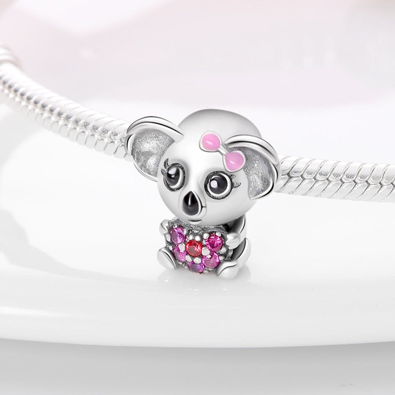 Silver Color Holding a Care Bear Beads Fit Original Pandach Bracelet women plata de ley Silver Color pendant bead diy jewelry