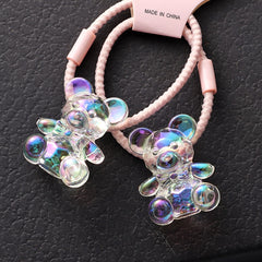 Back to school 2023 AVEURI A Pair Cute Baby Transparent Bear Hair Bands Hair Accessories Girls Hair Ring Rubber Band Elastic Hair Band Kids Headwear