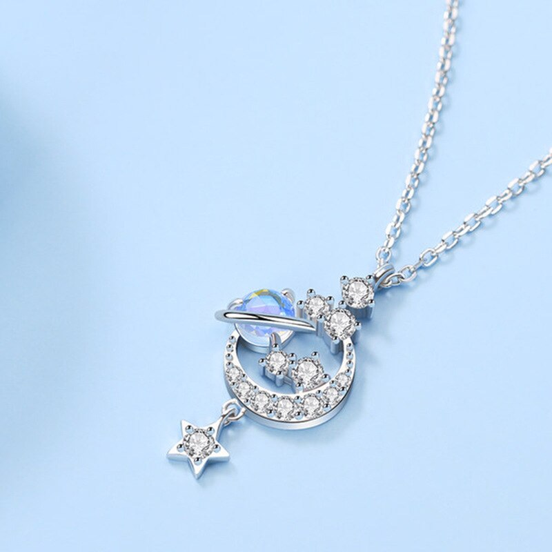Christmas Gift Moonstone Planet Star Charm Pendent Necklace For Women Girls Party Wedding Jewelry Choker dz305