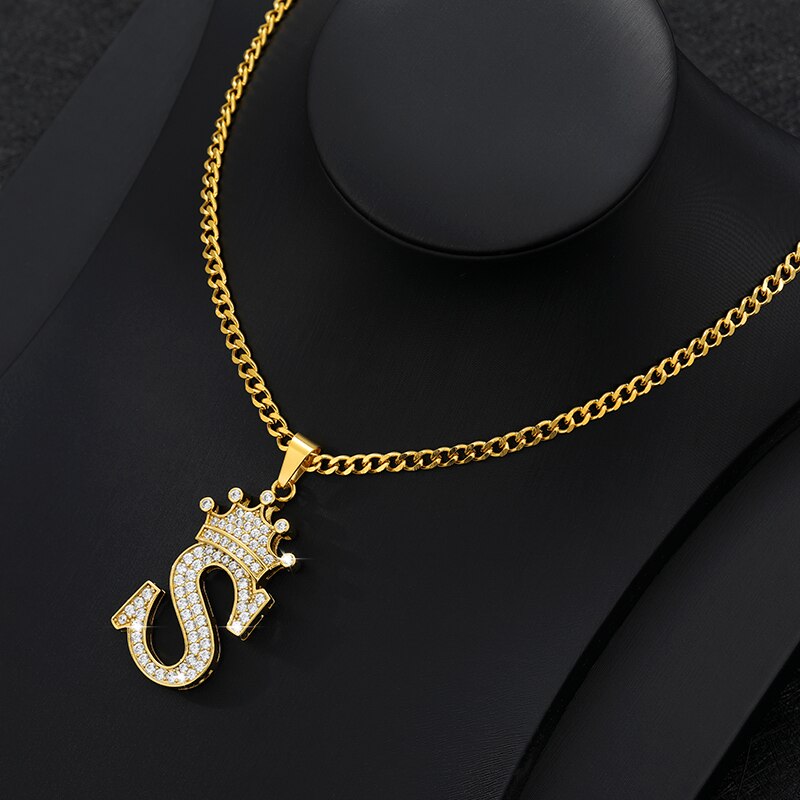 Aveuri Crown Big Letter Necklace For Women Men Initial Alphabet Charm Chain Choker Pendant 60CM Necklace Jewelry Gift Collier