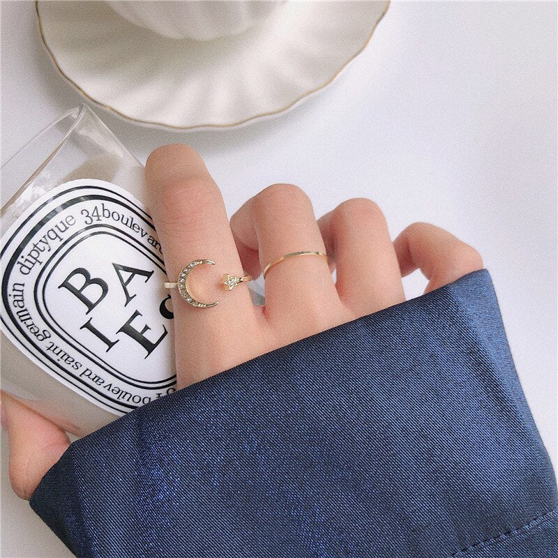 LATS Punk Gold Wide Chain Rings Set for Women Girls Fashion Irregular Finger Thin Ring 2023 Female Trendy Jewelry Party Gift